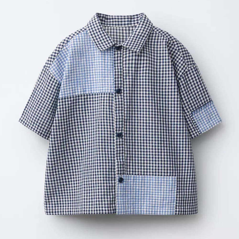 Zara Kids Blue and Black Checkered Button Down Shirt